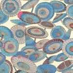 Japanese Chiyogami Paper - Blue, Gray, Pink Umbrellas on Green