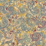 Handmade Italian Marble Paper- Scroll Swirls Blue, Yellow, Burgundy 19.5 x 27" Sheet