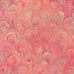 Handmade Italian Marble Paper- Peacock Red Orange 19.5 x 27" Sheet