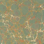 Handmade Italian Marble Paper- Stone Marble Olive Green with Orange Veins 19.5 x 27" Sheet