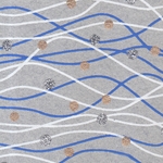 India Screen Printed Papers - Blue & White Wavy Lines with Dots on Gray 22"x30" Sheet
