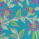 Printed Cotton Paper from India- Purple, Green, & Gold Floral on Turquoise 22x30 Inch Sheet