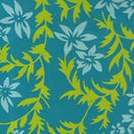 Printed Cotton Paper from India- Green & Pale Blue Floral on Turquoise 22x30 Inch Sheet