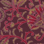Printed Cotton Paper from India- Red & Gold Floral on Burgundy 22x30 Inch Sheet
