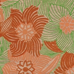 Printed Cotton Paper from India- Orange, Coral, & Green Floral on Gold 22x30 Inch Sheet