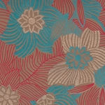 Printed Cotton Paper from India- Red, Blue, & Gold Floral on Brown 22x30 Inch Sheet