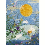 Japanese Sogara Yuzen Full Moon and Rabbits- 18x24" Print