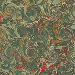 Handmade Italian Marble Paper- Scroll Swirls Green, Magenta, and Yellow 19.5 x 27" Sheet