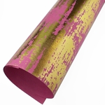 Metallic Foil Printed Paper from India- Gold Crackle on Fucshia