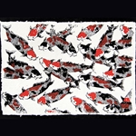 Thai Screenprinted Mulberry Paper- Red/Black Koi Fish on Heavy Natural