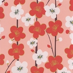 Red and White Cherry Blossoms on Pink- 19.5x27" Sheet