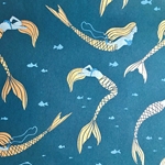 Mermaids in Cream, Light Blue, Metallic Blue, & Gold Metallic on Deep Aqua Paper 21x29" Sheet