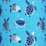 Turtles in Navy Blue, Silver Foil, and White on Turquoise by Midori Inc. 21x29" Sheet