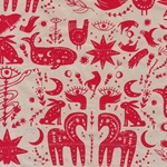 Nepalese Assorted Symbols and Iconography in Red on Natural (Cream)- 20x30" Sheet