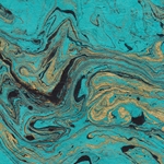 Nepalese Marbled Lokta Paper- Black and Gold on Turquoise 20x30" Sheet