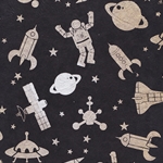 Nepalese Astronauts and Spaceships Lokta Paper- Gold/Silver on Black 20x30" Sheet