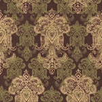 Printed Cotton Paper from India- Gold & Green Filagree on Brown 20x30" Sheet