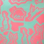 Bunnies in Fluorescent Pink on Turquoise by Midori Inc. 21x29" Sheet