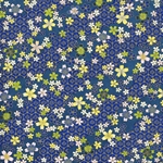 "NEW!" Chiyogami- Yellow, Green, & White Blossoms on Deep Blue 18" x 24" Sheet