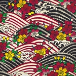 **NEW!** Chiyogami Red and Yellow Flowers on Black and Red Waves 18x24" Sheet