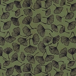 ***NEW!*** Gingko Leaves in Black on Olive Green Lokta- 19.5" x 29.5" Sheet