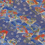 Blue & Red Fans & Ribbons on Cobalt Blue Waves - 18"x24" Sheet