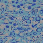 Cobalt Blue Flowers & Birds on Metallic Silver - 18"x24" Sheet