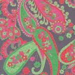 Printed Cotton Paper from India- Paisley Green/Red/Magenta on Gray 22x30 Inch Sheet