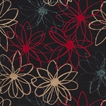 Mod Daisy Print Paper - Gold, Blue Glitter, and Red Daisies on Black 22"x30" Sheet
