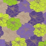 Printed Cotton Paper from India- Retro Flowers in Purple/Green/Yellow on Tan Paper 22x30 Inch Sheet