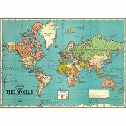 Cavallini Decorative Paper - World Map #4 20"x28" Sheet