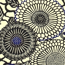 Japanese Chiyogami Paper - Black, Blue, and Cream Circular Flowers