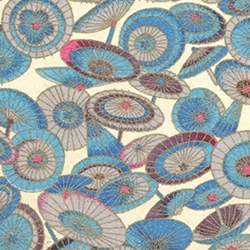Japanese Chiyogami Paper - Blue, Gray, Pink Umbrellas on Green