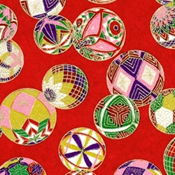 Japanese Chiyogami Paper - Floating Globes on Red