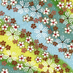 Japanese Chiyogami Paper - Pink, Red, White Flowers on Greens