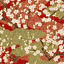 Japanese Chiyogami Paper - White Cherry Blossoms on Trees with Gold