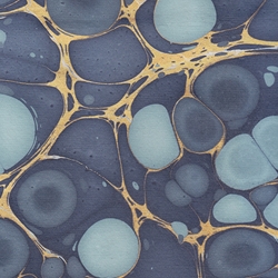 Marbled Paper from India- Indigo and Gold Bubbles 22x30" Sheet
