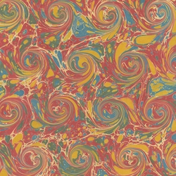 Handmade Italian Marble Paper- Scroll Swirls Blue, Red, and Yellow 19.5 x 27" Sheet