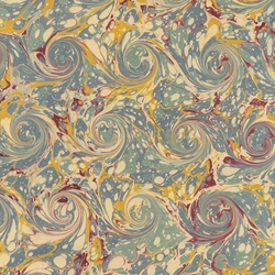 Handmade Italian Marble Paper- Scroll Swirls Blue, Yellow, Burgundy 19. ...