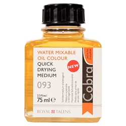 Royal Talens Cobra Quick Dry Medium reduces the drying time of Cobra water mixable paints. It also increases the flow and/or transparency and makes the paint fatter.