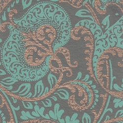 Printed Cotton Paper from India- Floral Paisley Turquoise & Gold on Gray 22x30 Inch Sheet