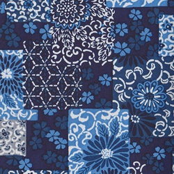 Japanese Chiyogami Paper- Indigo Floral Patchwork 19x25" Sheet