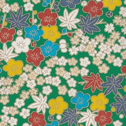 Japanese Chiyogami Paper- Bright Summer Flowers on Green 19x25" Sheet