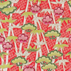 Japanese Chiyogami Paper- Bamboo Garden on Red 19"x25" Sheet