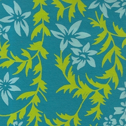 Printed Cotton Paper from India- Green & Pale Blue Floral on Turquoise 22x30 Inch Sheet