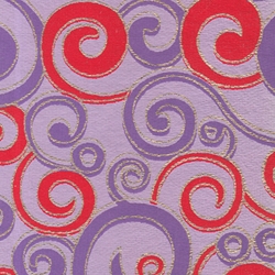 Printed Cotton Paper from India- Red, Purple, and Gold Spirals on Lavender 22x30 Inch Sheet