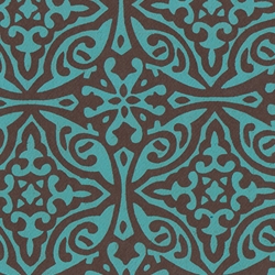 Printed Cotton Paper from India- Morroccan Print in Blue on Brown 22x30 Inch Sheet