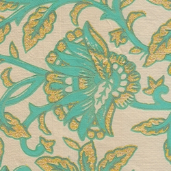 Printed Cotton Paper from India- Blue & Gold Floral on Cream 22x30 Inch Sheet