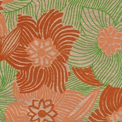 Printed Cotton Paper from India- Orange, Coral, & Green Floral on Gold 22x30 Inch Sheet