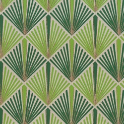 Printed Cotton Paper from India- Art Deco Palm Fronds in Greens & Gold 20x30" Sheet